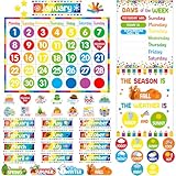 Tenare Calendar Bulletin Board Set, Calendar Seasons Weather Chart Bulletin Board and Classroom Display with Stickers for School Classroom Bedroom Wall Decoration (Multicolored Style)