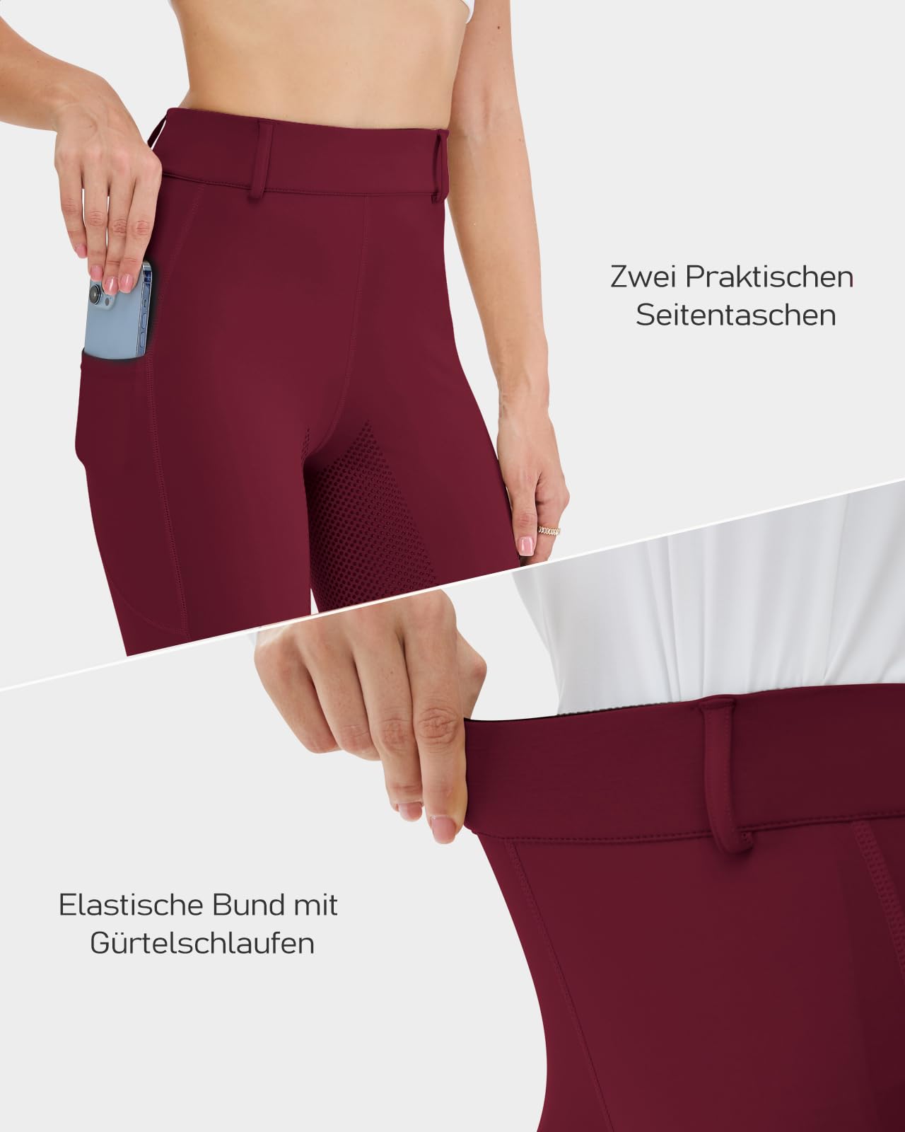 HMILES Leggings de equitación para mujer, de silicona, cintura alta, elásticos, con trabillas para el teléfono móvil