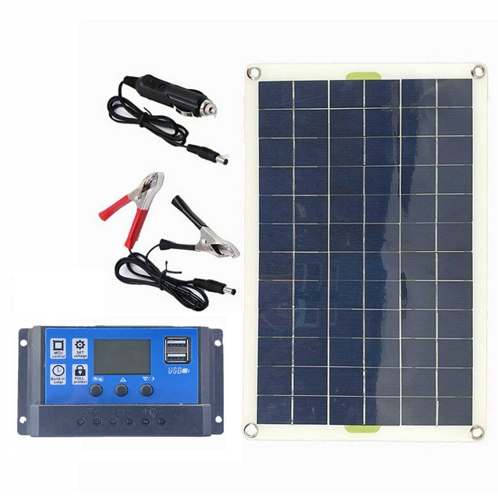 Kit Panneau Solaire 100W Monocristallin Portable - Avec Contrôleur 100A, 2 Ports USB - Pour Camping-car, Bateau, Hors Réseau - 5