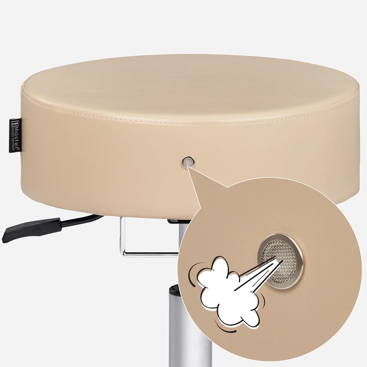 Master Massage Glider Ergonomic Round Swivel Adjustable Rolling Hydraulic Stool Barber Dental Chair in Cream for Therapist, Clinic, Tattoo, Spas, Facial, Beauty, Lash, Salons, Home, Studio, Office