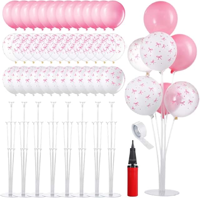 VioraWhite 8 Set Balloon Stands Kits, Sticks Holder with Base and Balloo...