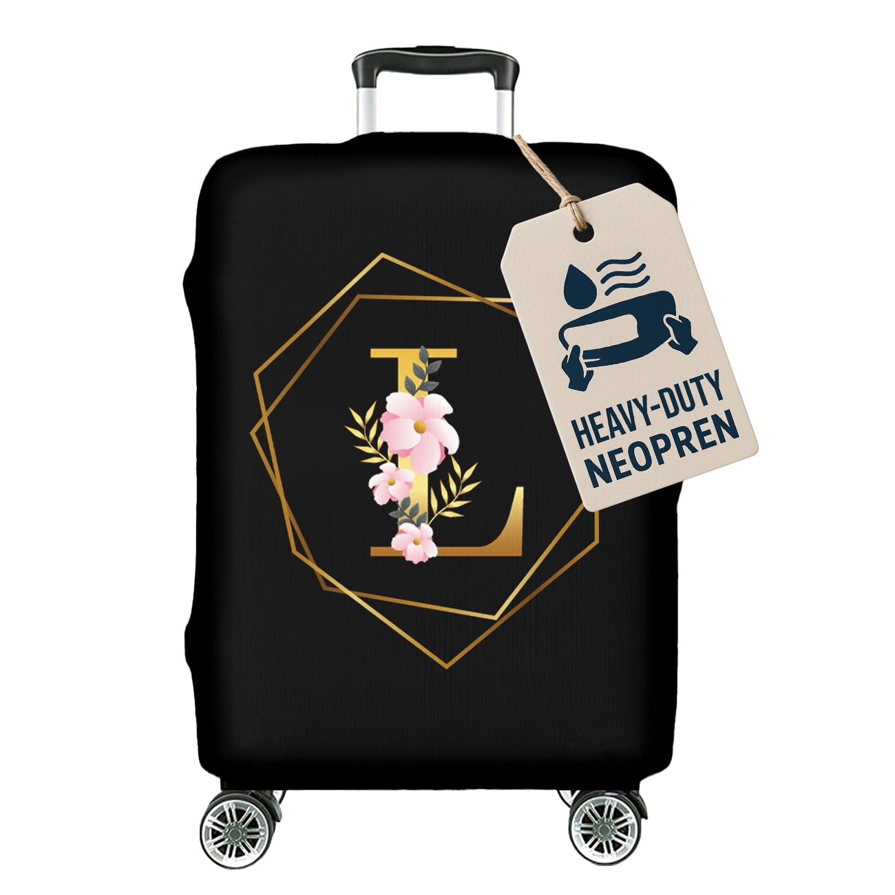 Personalised Copertura per valigia DELUXE 27-31 pollici, coperchio custodia bagaglio da viaggio, elastica, lavabile, protezione per fodera per valigia, antigraffio, grande L, A-Z Flowers [083]
