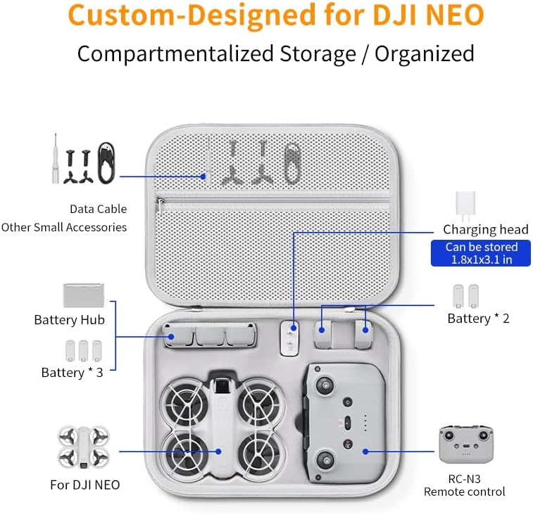 Carrying Case for DJI Neo, Portable Shoulder Bag Trave case for DJI Neo Drone, Fly More Combo, RC N3/N2 Remote Controller, battery,charger plug and Accessories (PU Leather Case Only) - Image 2