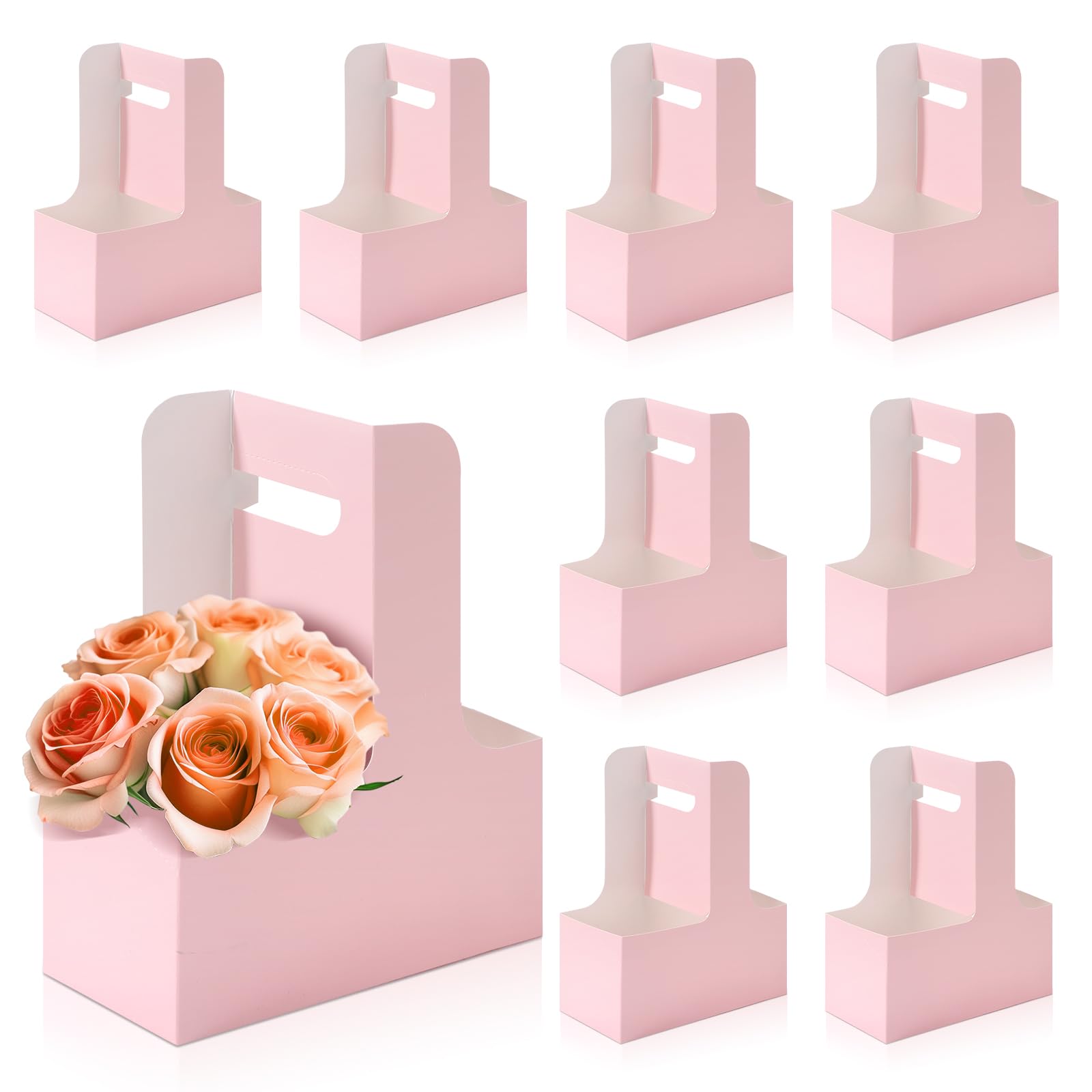Bakbania Floral Wrap Packing Boxes 20 Pcs Pink Flower Gift Bags 2 Cup Disposable Drink Carrier with Handle for Wedding Party Decor