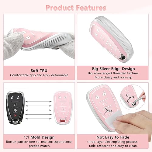 Miniatura 6 de PIFOOG Funda para llavero para Chevy color rosa de TPU suave de 5 botones, funda para llaves de automóvil, accesorios para Chevrolet Equinox Malibu