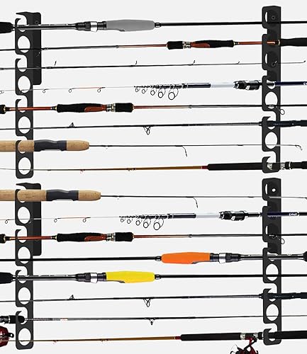 Miniatura 2 de Soporte para caña de pescarcaña de pescar, ganchos de exhibición organizadores, colgador de metal montado en la pared o en el techo, soporta hasta