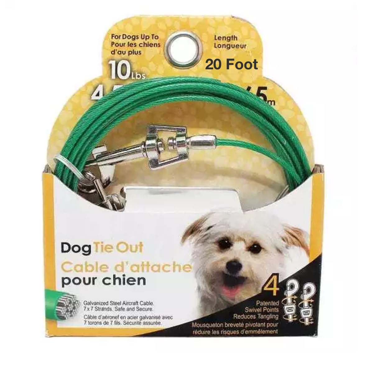 Rocky Mountain Goods Dog Tie Out Cable - Steel Tether Wire Dog Cable for Small Dogs up to 10 Pounds - 4 Swivel Points to Reduce Tangling - Strong