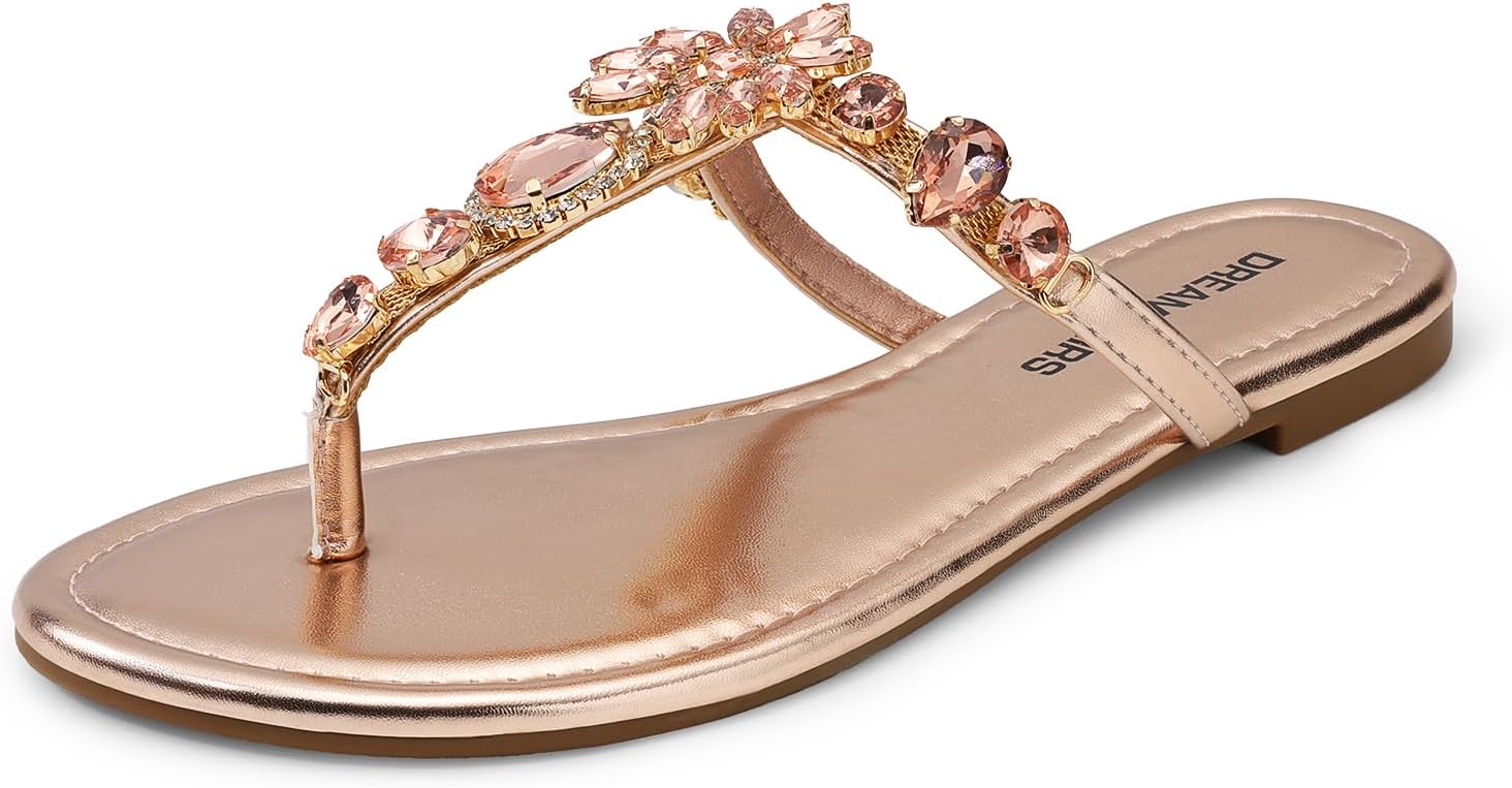 DREAM PAIRS Flip Flops for Women Dressy Rhinestone T-Strap Thong Sandals for Summers Dress Beach