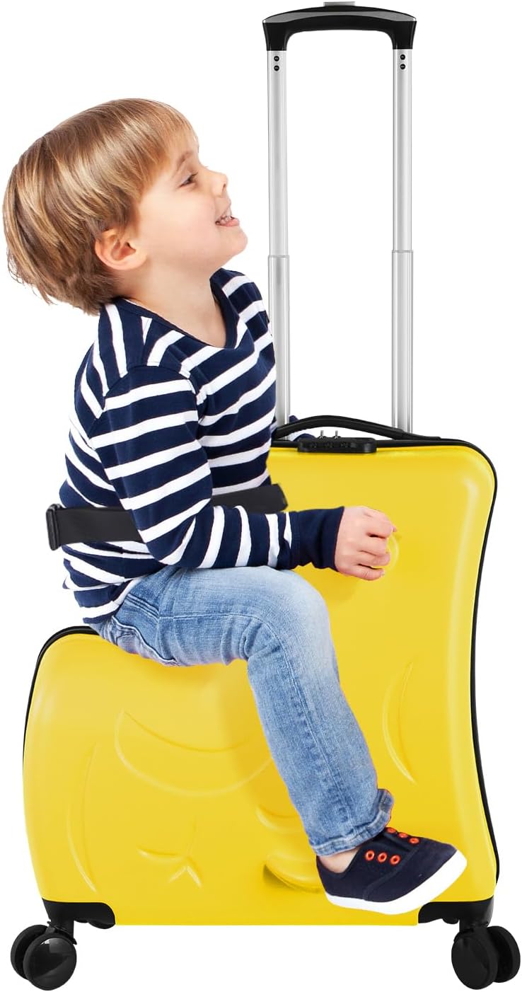 Kids Ride on Suitcase | Toddler Carry on Luggage - Riding Kids Rolling Luggage with Safety Belt, Wheels, Travel Suitcase for Toddler