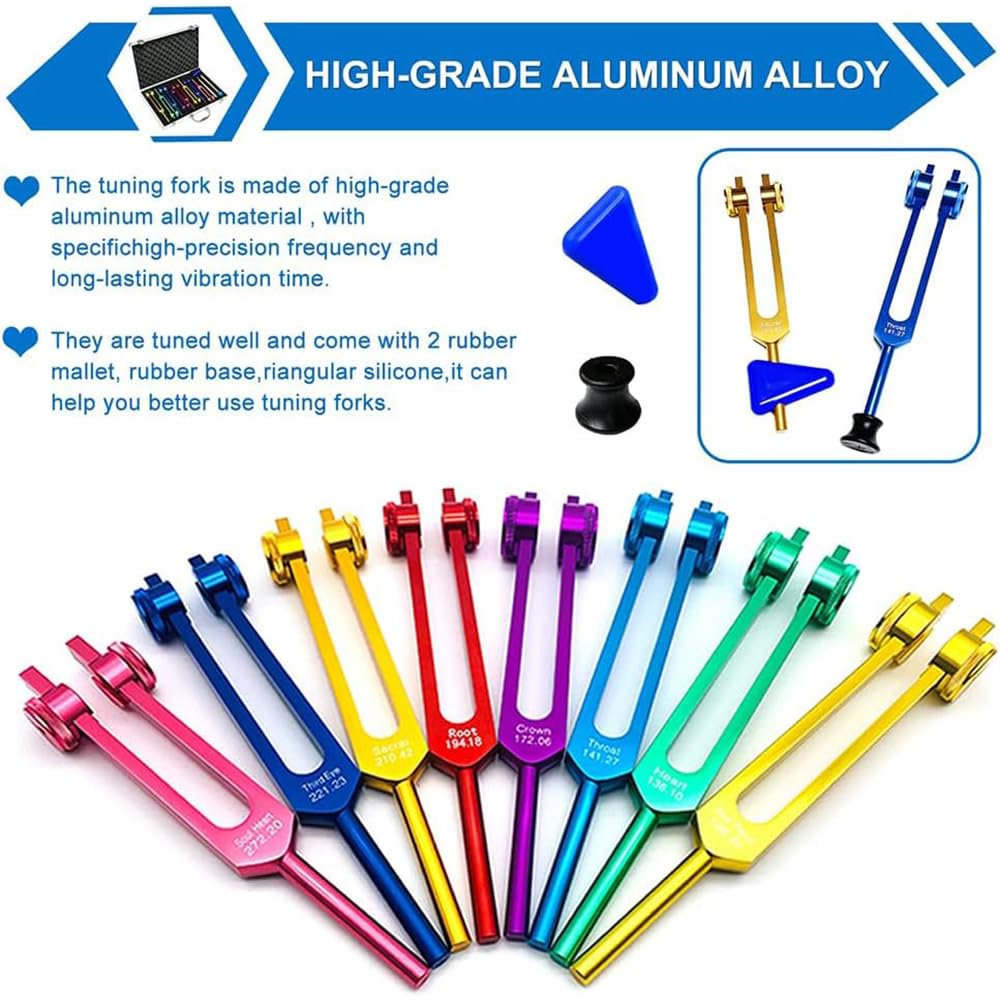 NEWFUN Diapason,Diapason Neurologico,Set di 8 pezzi con base + 1 martelli in silicone e panno per la pulizia, ideale per la terapia, per la terapia dei chakra, la terapia del suono, l'antistress