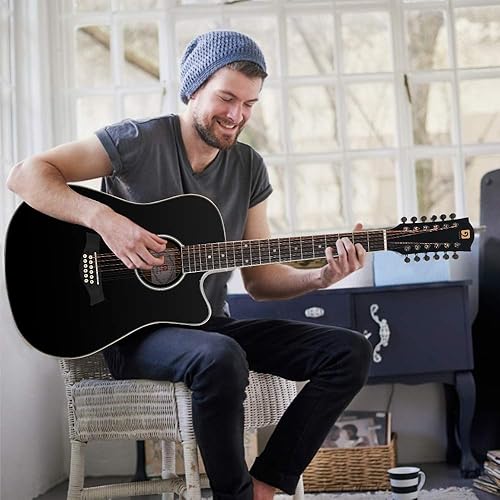 Miniatura 7 de Vangoa Guitarra eléctrica acústica de 12 cuerdas, tamaño completo, paquete de 12 cuerdas para principiantes, intermedios, adultos, adolescentes,