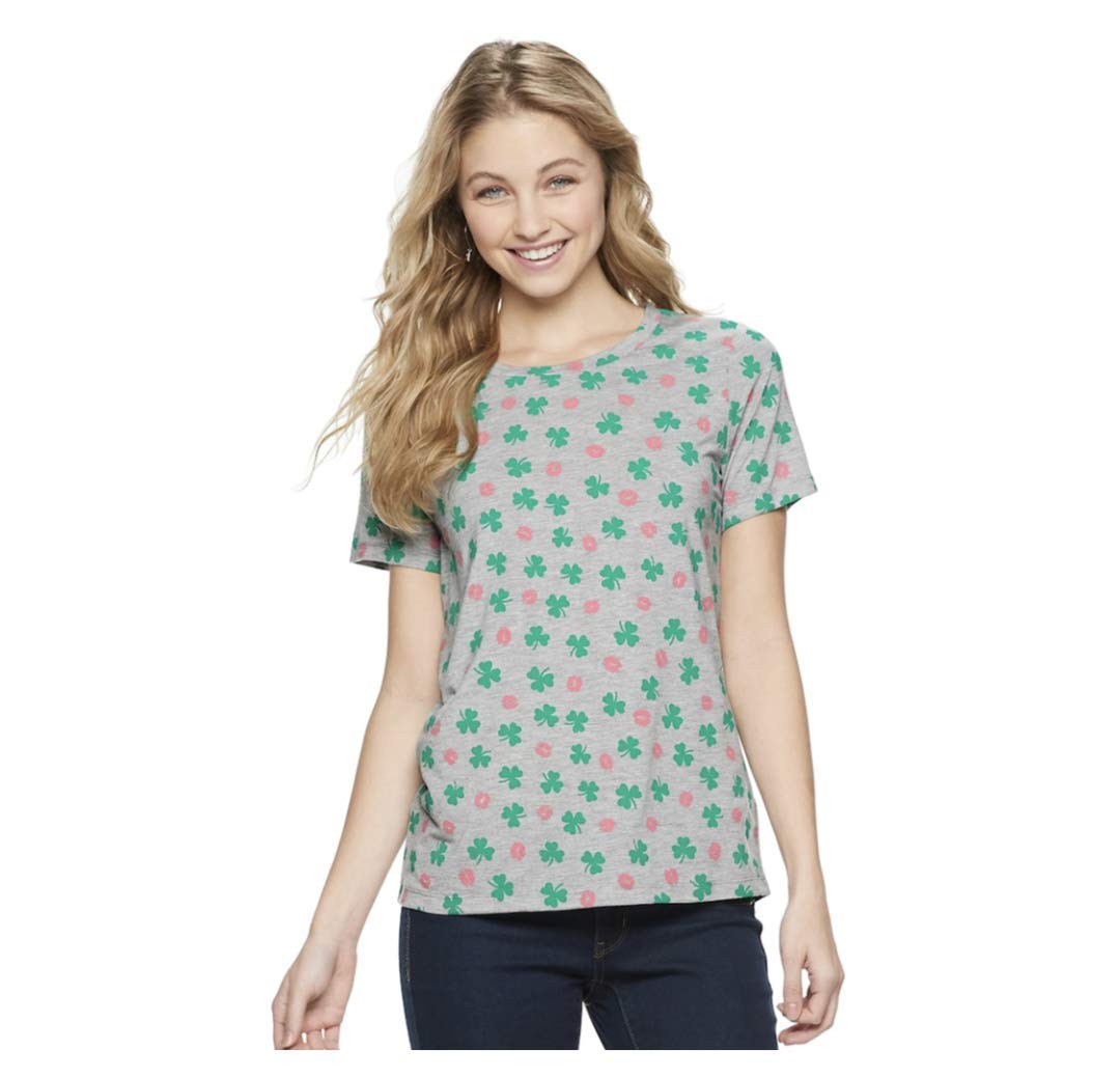 Junior's Lips & Shamrocks Print Graphic Tee