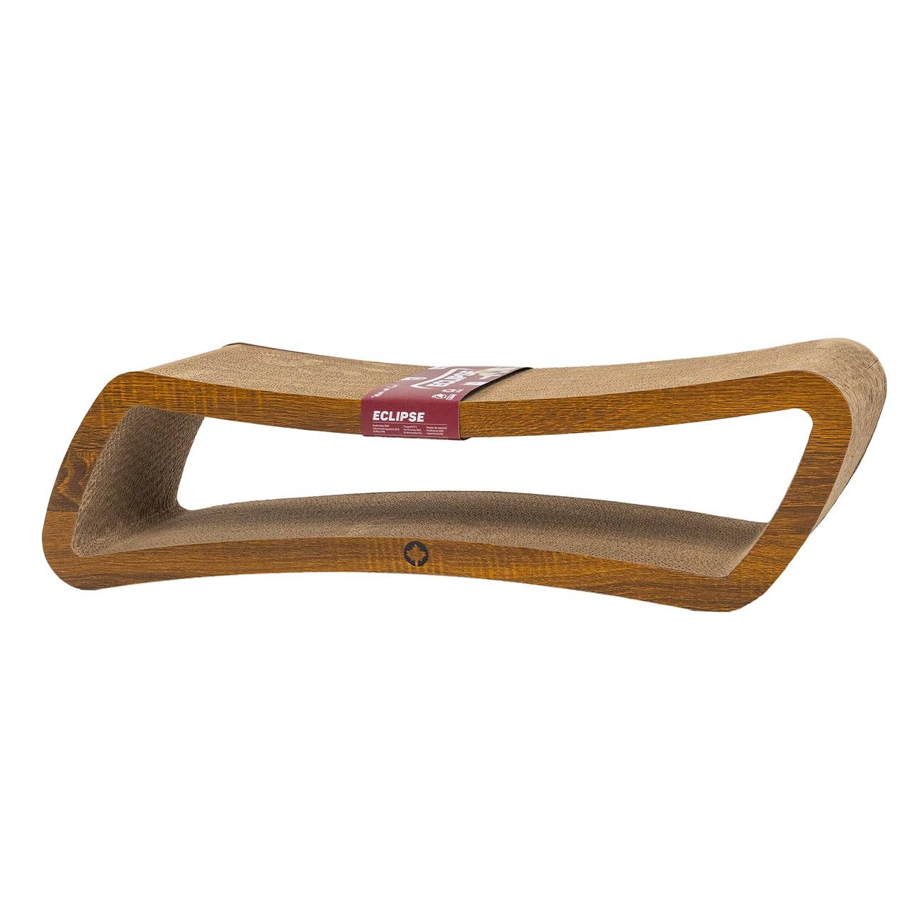 CanadianCat Company | Kratzbrett Eclipse für Katzen - 84 x 24 x 23 cm - doppelseitig nutzbar - stabile Wellpappe - Holzoptik Walnuss - Kratzmöbel & Liegeplatz