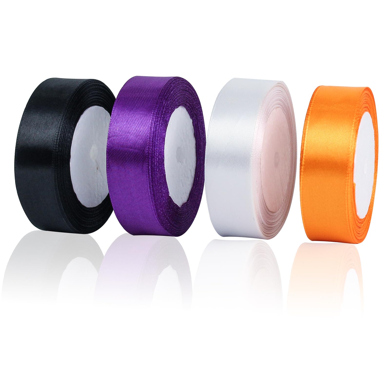 4 rolls 100 yards halloween ribbons, 1 1/2 inch wide polyester satin ribbon for gift wrapping, halloween, holiday decoration, diy crafts(orange purple black white)