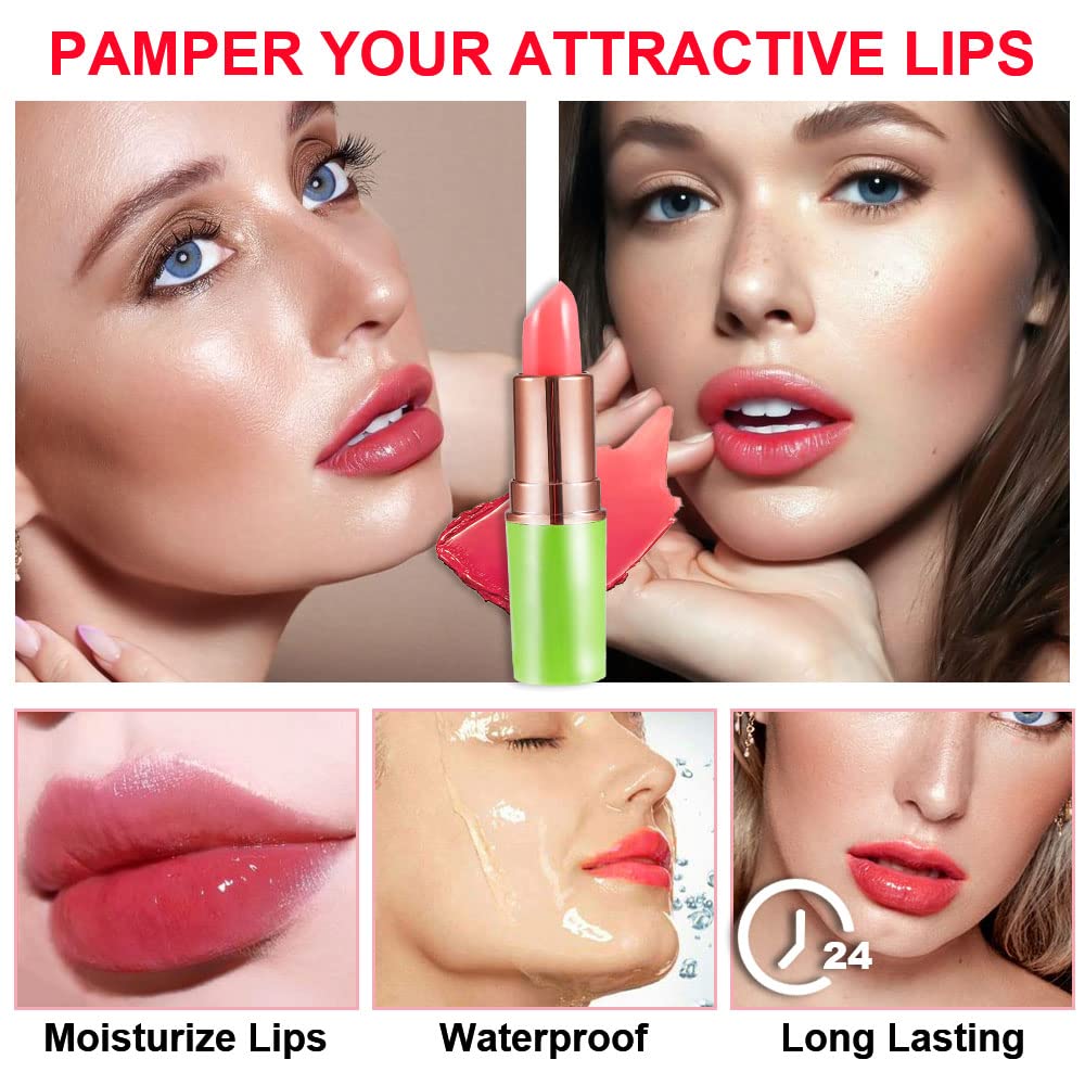 BINGBRUSH Aloe vera Color Changing Lipstick,Moisturizer Long Lasting Lip Care Magic Lip Gloss,Mood Makeup Lipstick Set,24 hours original(3Pcs Aloe+Strawberry+Cherry, 3 Count (Pack of 1)): 2 Count (Pack of 1) 2pcs Strawberry