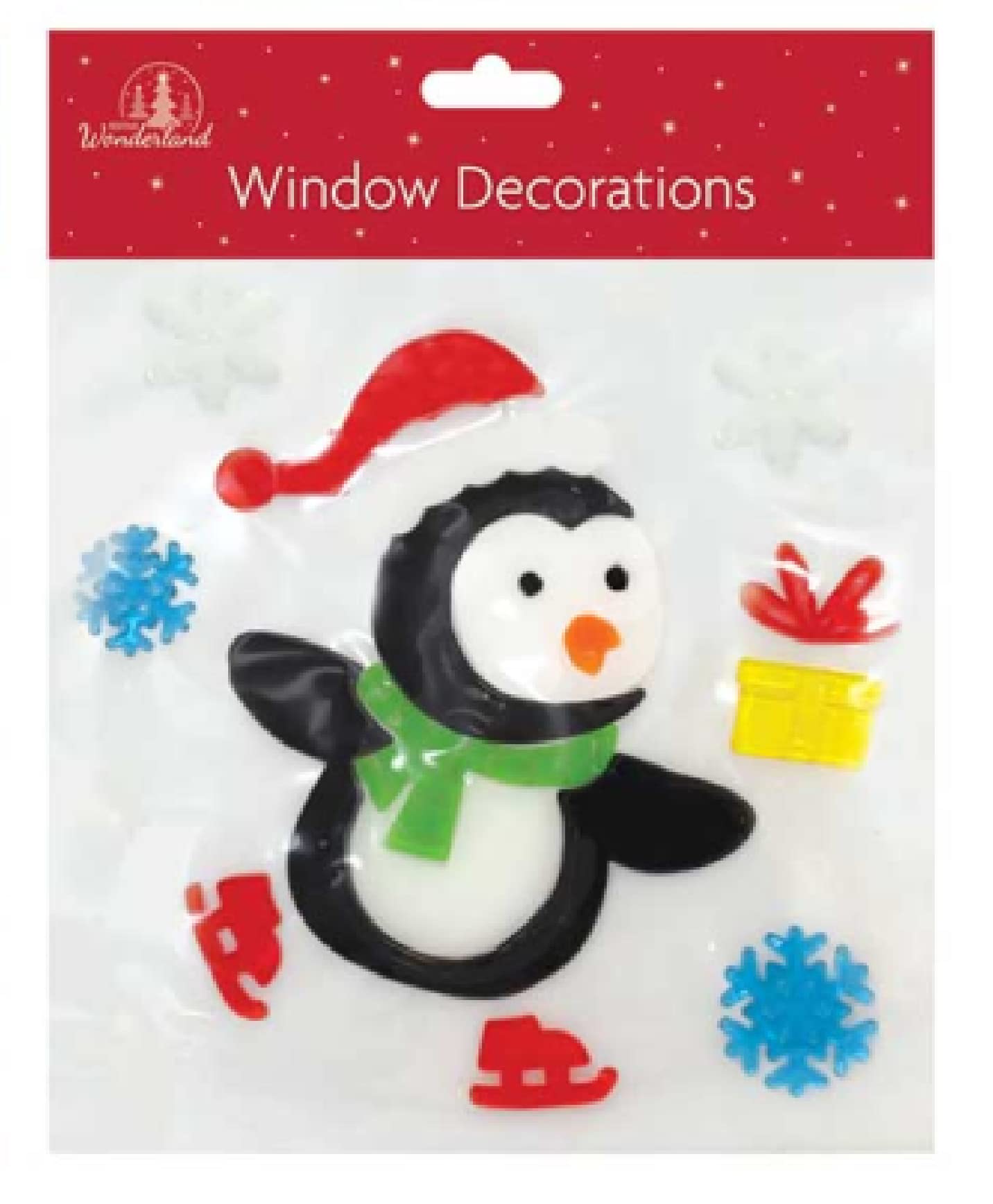 Skyte Multicolor Skyte® Christmas Xmas Window Stickers Gel Jelly Decals Decorations Multicoloured Christmas Window Gel Clings Glass Decorations With Santa Reindeer Snowman Penguin Snowflakes (Single Penguin)