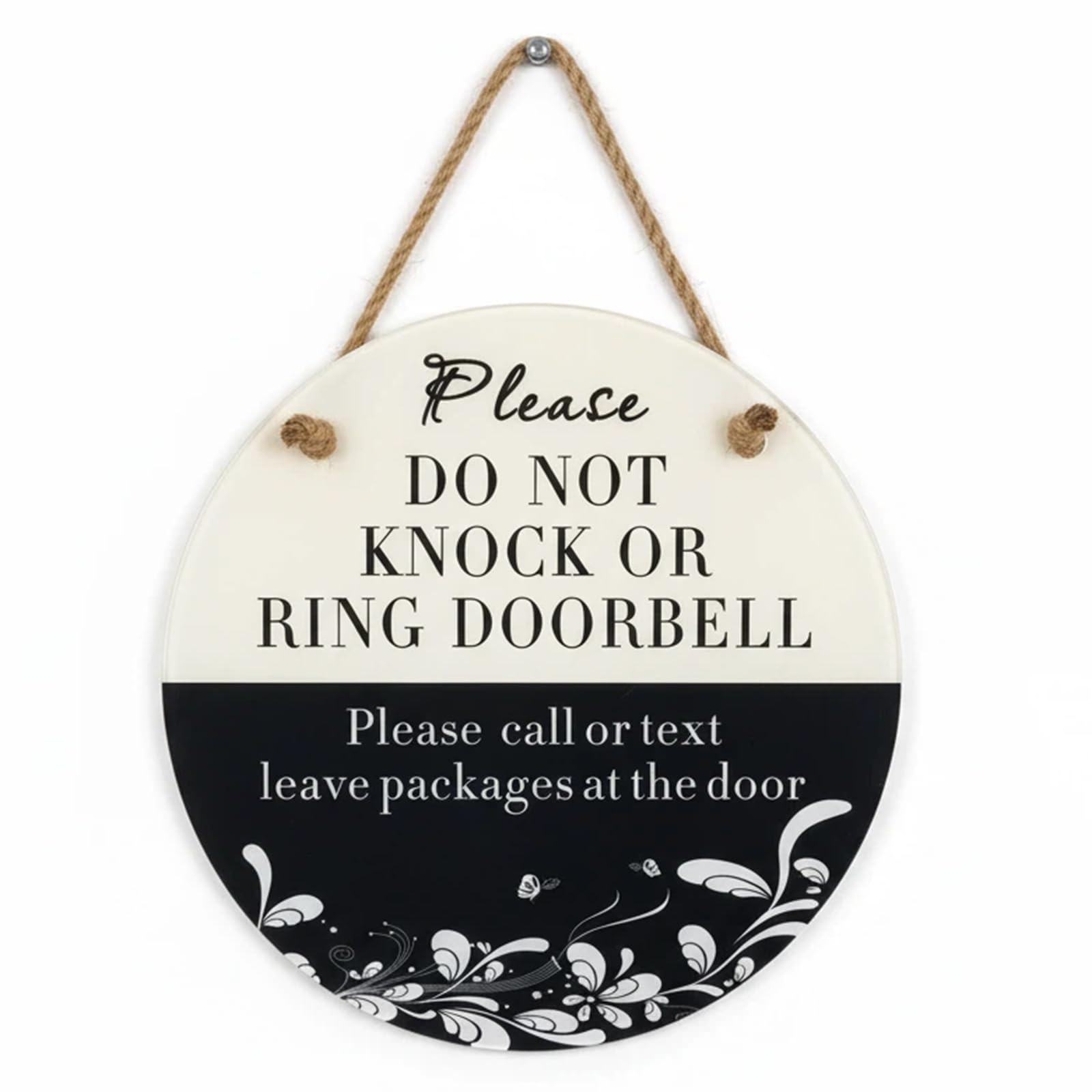 XUNWUXIAN Please Do Not Knock or Ring Doorbell Hanging Sign Shhh Baby Sleeping for Front Door Funny, Please Leave Packages Here Sign Small (Acrylic 6in Round)