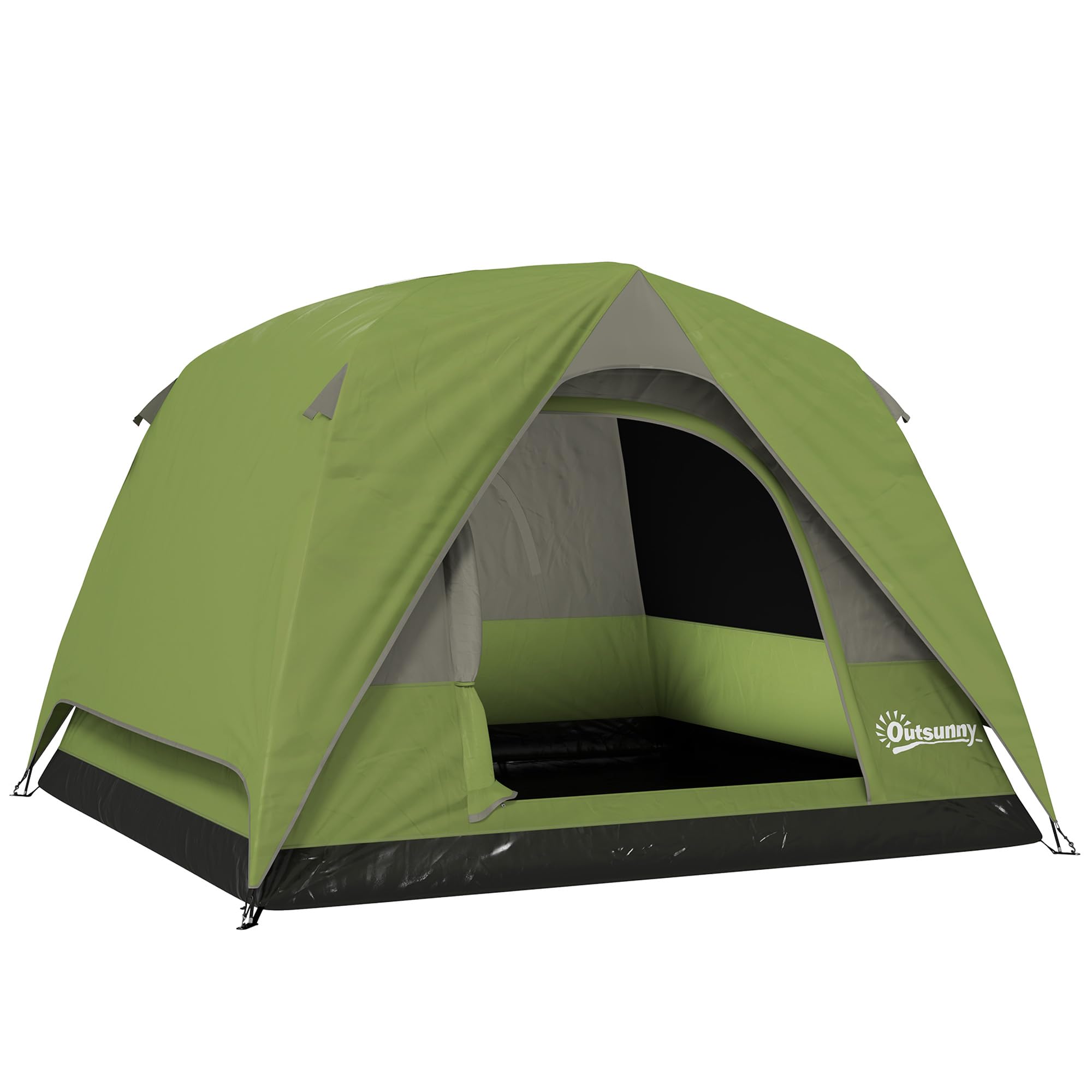 Outsunny 3-4 Person Camping Tent, Waterproof Tent, Olive And Green/Grey