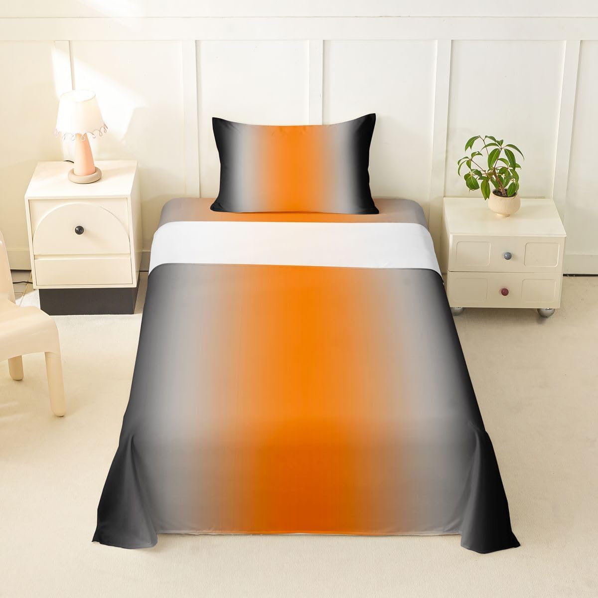 Erosebridal Gradient Abstarct Sheet Set Masculine Bedding Boys Girls Black Orange Twin Sheets Set for Toddler Boys,Contemporary Aesthetic Ombre Boho Minimalist Modern Art Fitted Sheet