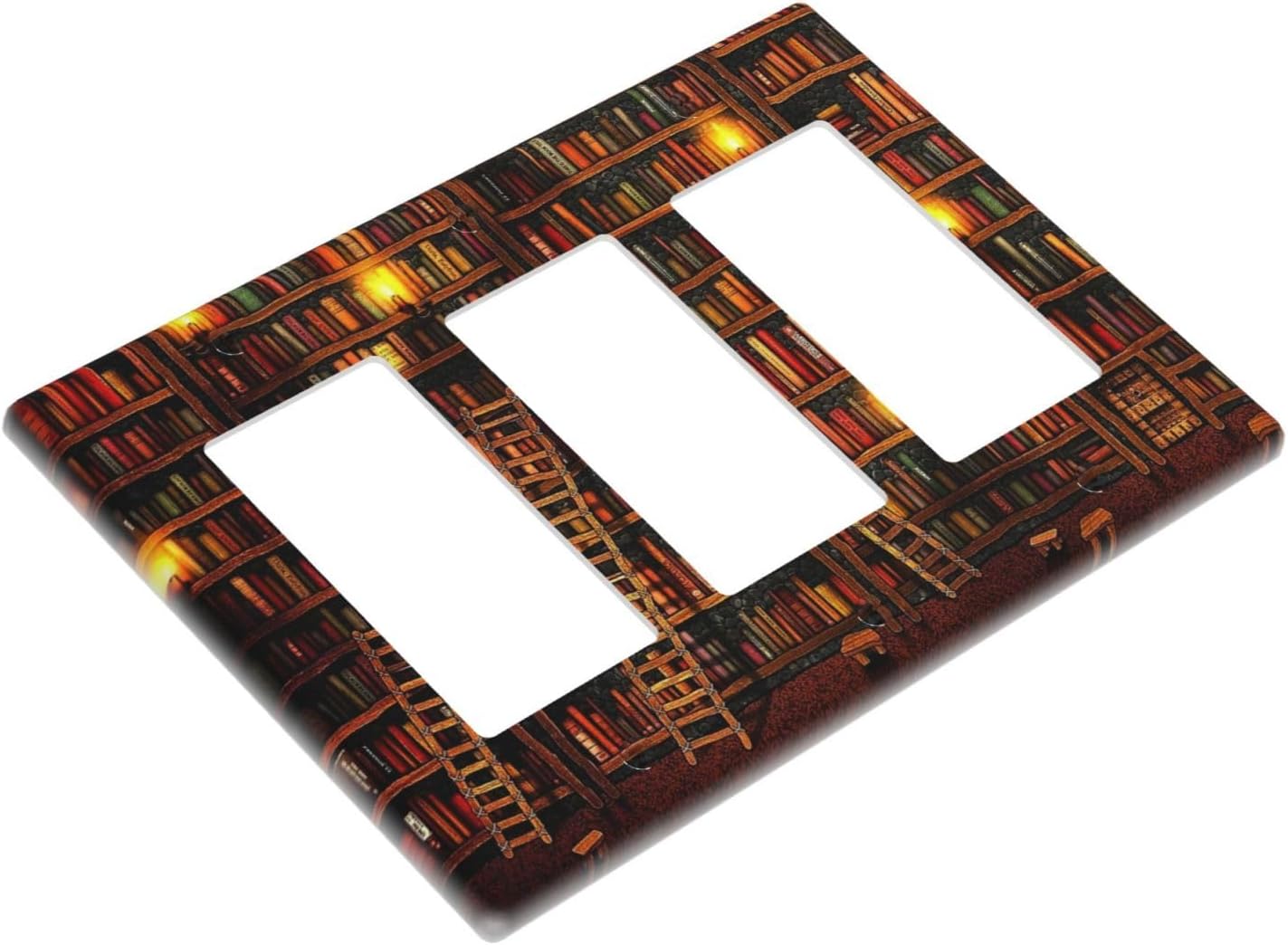 Vintage Printed Bookshelf Library Books Bookcase Triple Rocker Outlet Covers Decorative 3 Gang Gfci Light Switch Covers Electrical Receptacle Switchplate Faceplate for Study Schoolroom Decor image 3