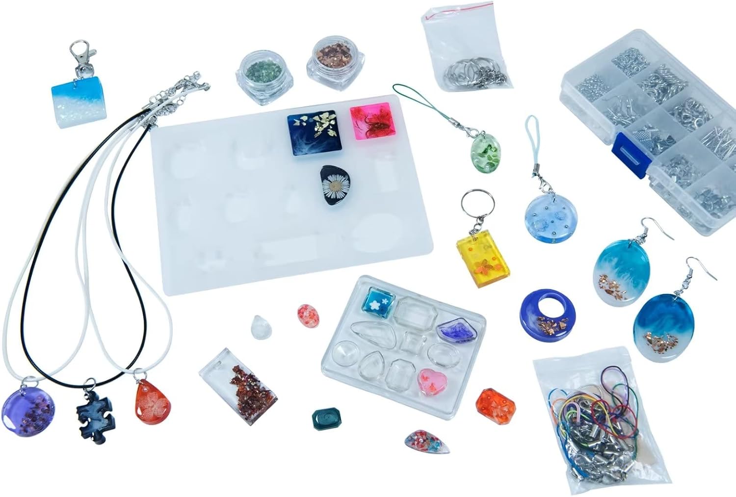 UV Resin Jewelry Making Kit - 116pcs with 100g Fast Cure Clear Hard Low Odor Resin, Color Pigment, Accessories, Starter Kit for Earrings, Necklace, Bracelet