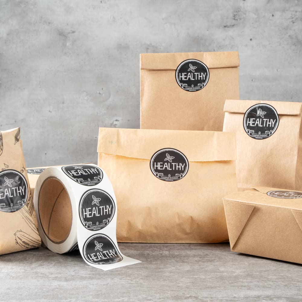 Label Tek - Calcomanías a prueba de manipulaciones de 2 pulgadas para alimentos saludables, 500 calcomanías enrolladas de sellado de manipulaciones, diseño de pizarra, para entrega segura de alimentos