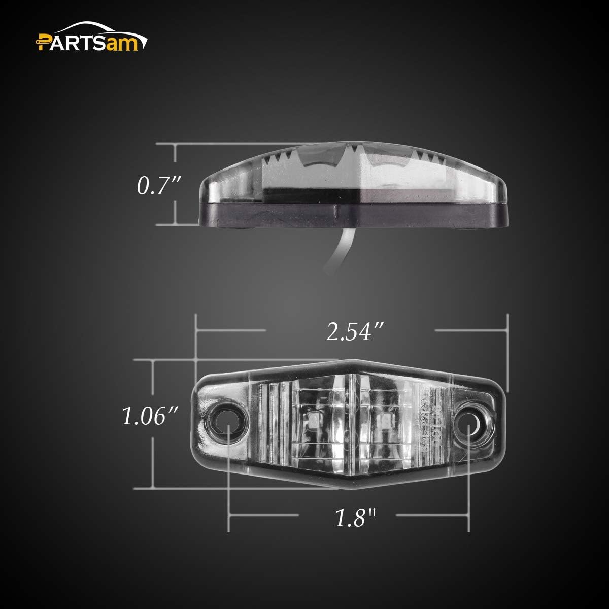 Partsam 10 Amber + 4 Red 2.5" Inch Mini Oval Trailer Fender Marker Clearance Lights 2 Diodes Clear Lens, Surface Mount Mini Rectangular Led Marker Lights