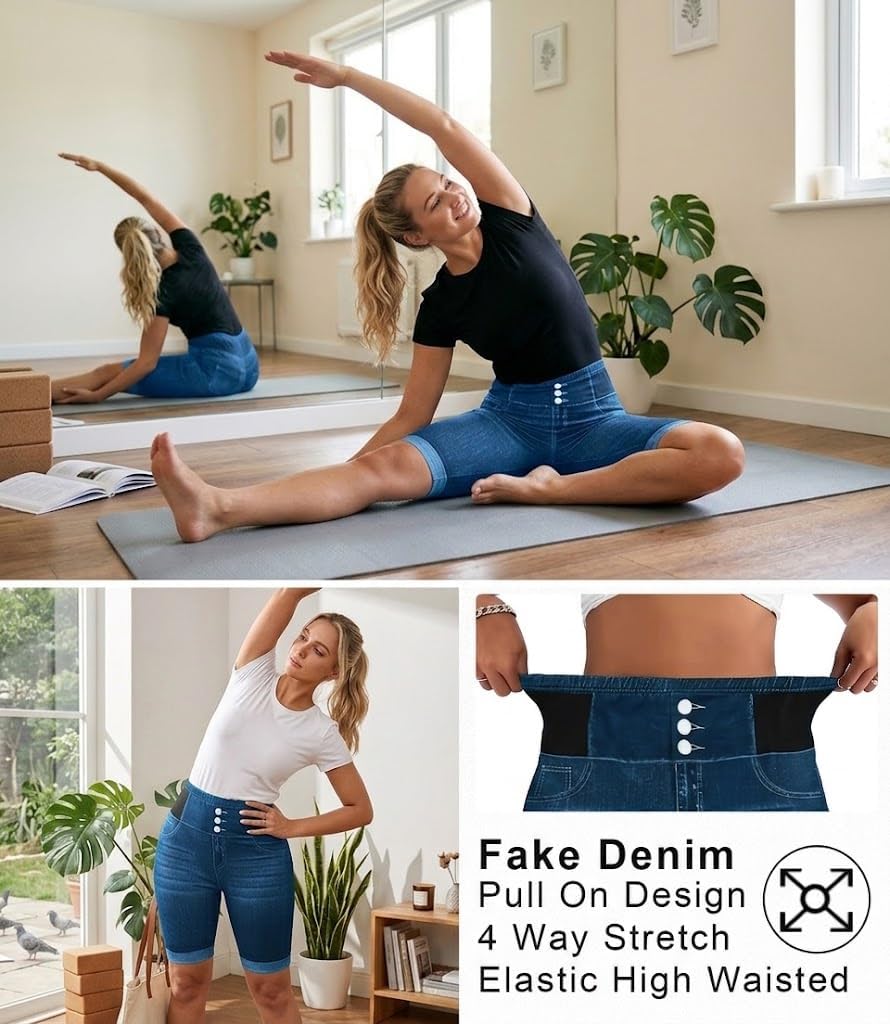 Stretchy Shorts for Women Plus Size,Casual Denim-Look-Print Shorts image 4