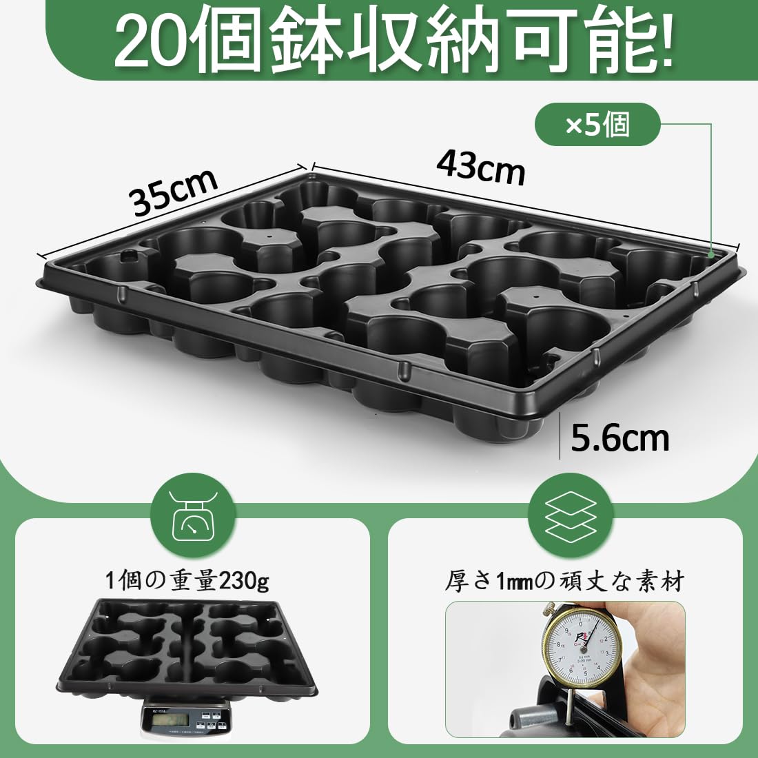 Amazon.co.jp: 2.5号鉢対応 20セルトレイ5個セット、 園芸用品 育苗