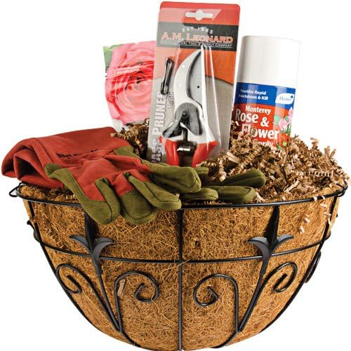 A.M. Leonard Rose Gardening Gift Basket Hanging Basket
