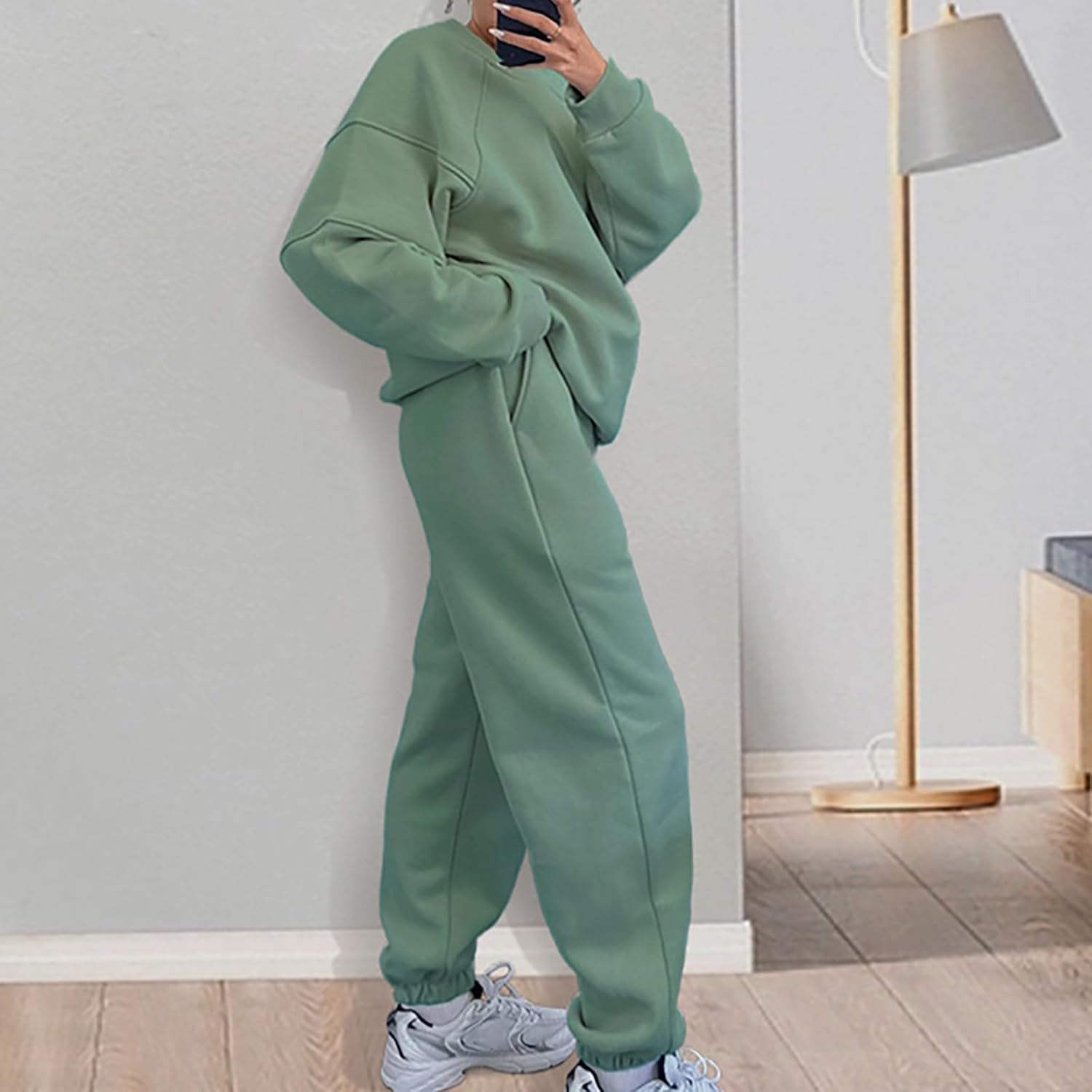 HGps8w Womens Fall Tracksuits Pullover Casual Solid Crewneck Sweatshirt Matching Jogging Sweatsuits 2 Piece Lounge Outfits