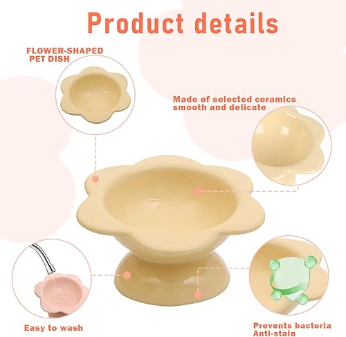 Miniatura 3 de 2 cuencos elevados de cerámica para gatos, diseño de flores, cuenco elevado inclinado para comida y agua para gatos de 7 onzas para protección