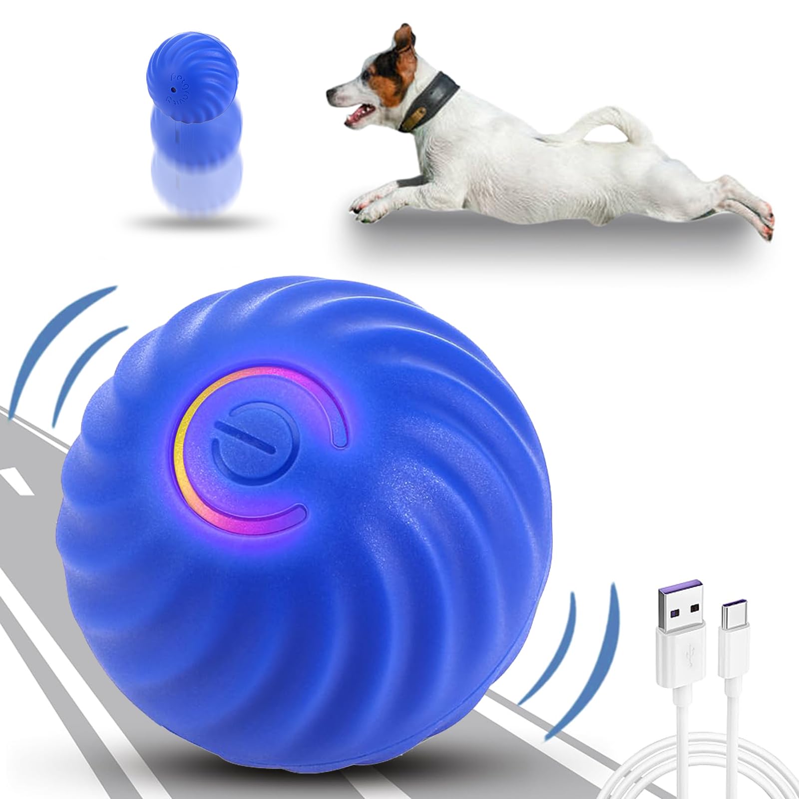 キャットハイ 犬ボール 犬おもちゃ 電動ボール ねこおもちゃ 猫ボール ペットおもちゃ 弾むボール 犬用品 猫用品 ペット用品 一人遊び USB充電式 光る 自動回転 お留守番 安全 運動不足・ストレス解消 新型 ねこ いぬ ブルー