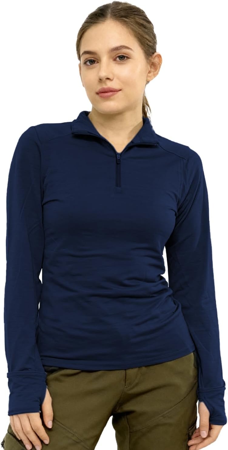 100% Merino Wool - Women's Classic Thermal Merino Base Layer Half Zip Sweater Top for Hiking Outdoors