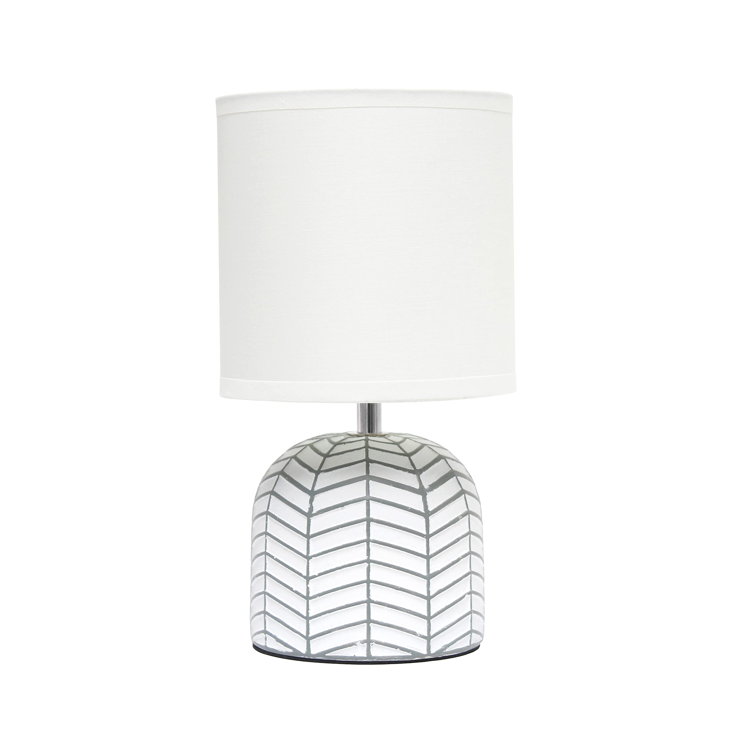 LT1137-WHT 10.43" Petite Contemporary Webbed Waves Base Bedside Table Desk Lamp w White Fabric Drum Shade for Home Decor, Bedroom, Living Room, Entryway, Office, White