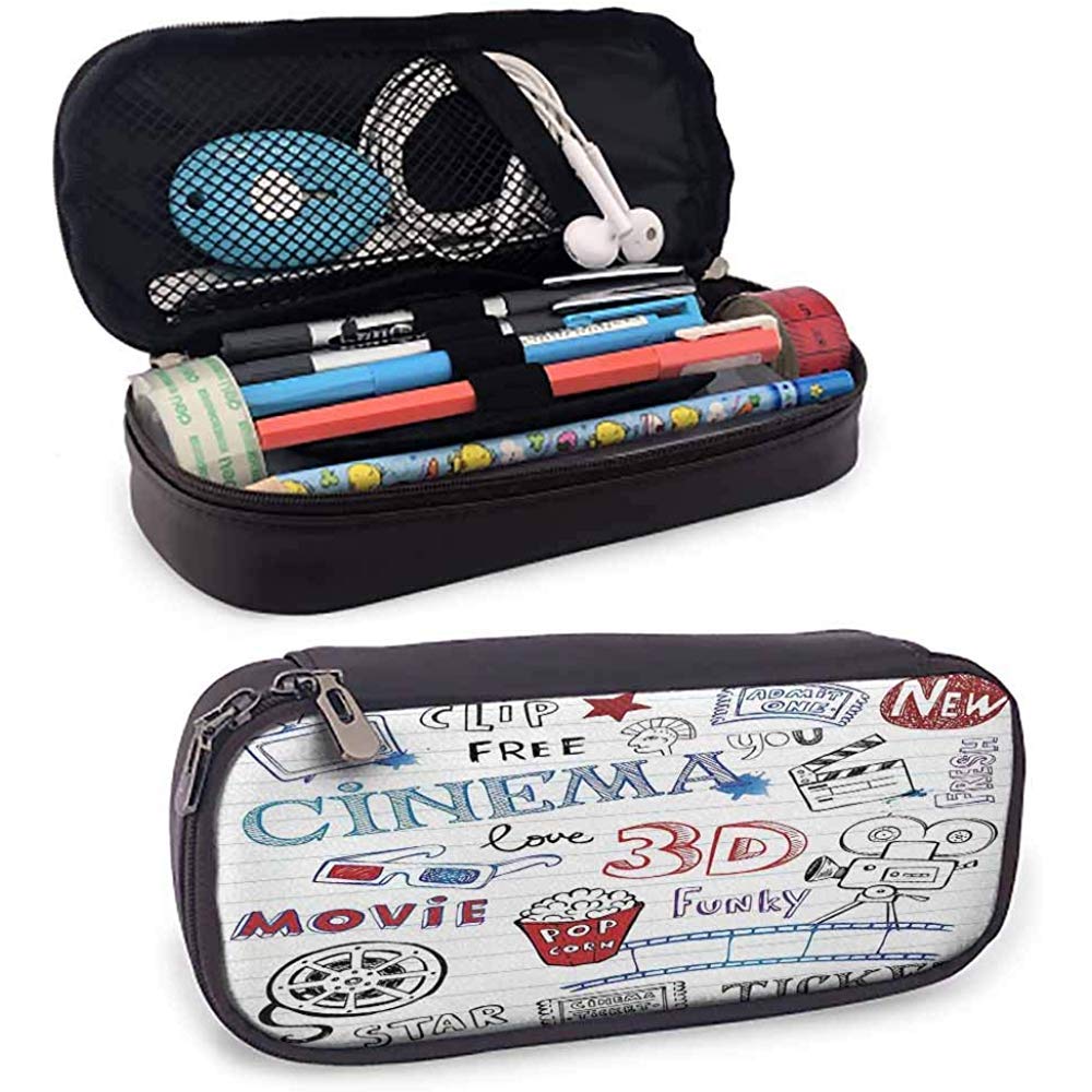 Movie Theater Pencil Case Various Hand Drawn Icons On A Notebook Page Style Backdrop Hollywood Fun