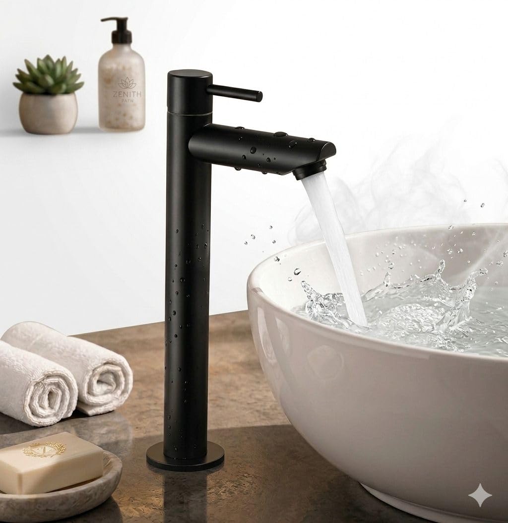 RM Powertech Black PVD Coated Turbo Tall Pillar Cock Tap and Long Spout /12 Inches Tall Body Pillar Tap Faucet-image-28