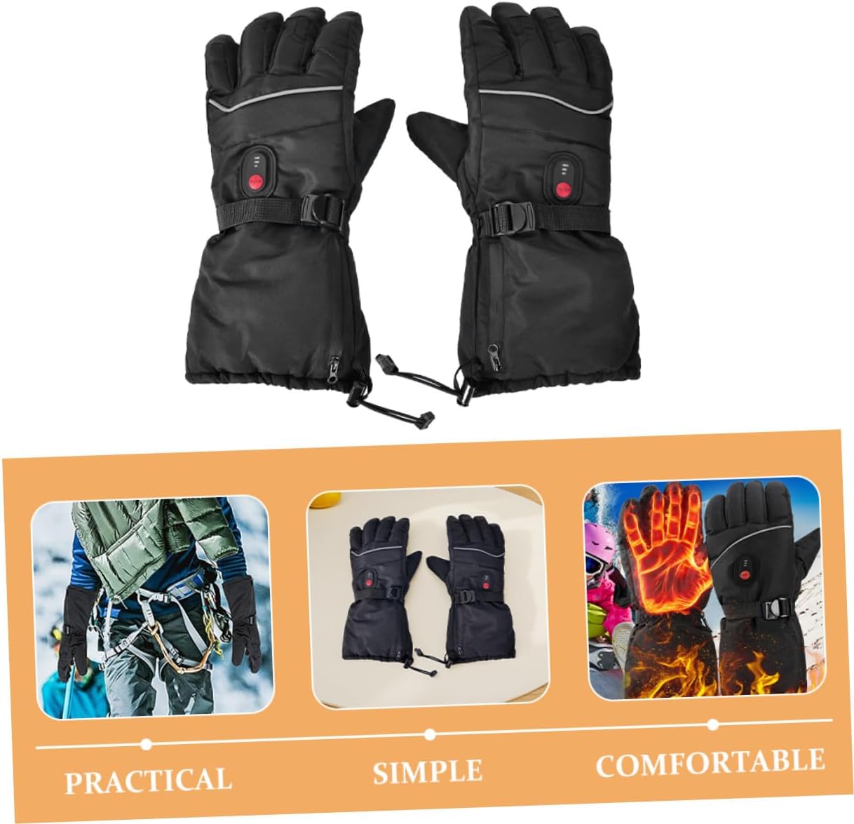 TOYANDONA Heated Ski Gloves for Men Rechargeable Warm Winter Gloves Black Thermal for Motorcycle and Snowmobile Sports