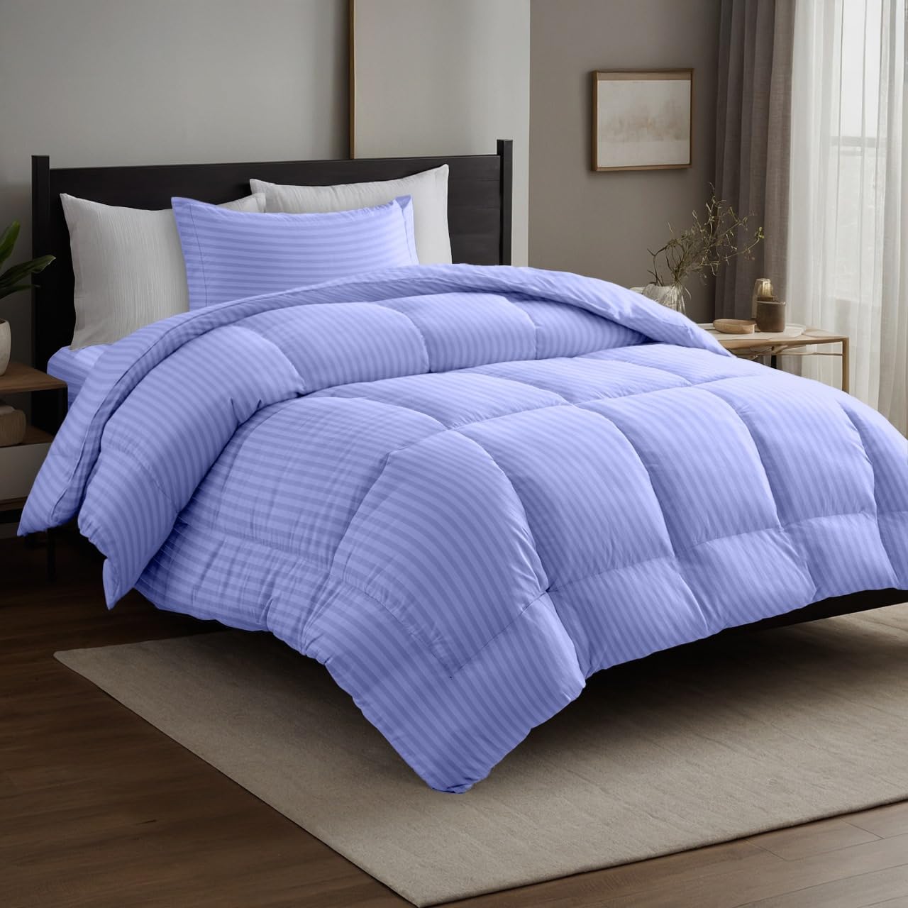 Premium Lavender Bedding Set Single Size 3-Piece Comforter Set with Soft Fitted Sheet & Pillowcase Wrinkle-Free, Fade-Resistant, Comforter Size 160x220 cm Lavender Twin