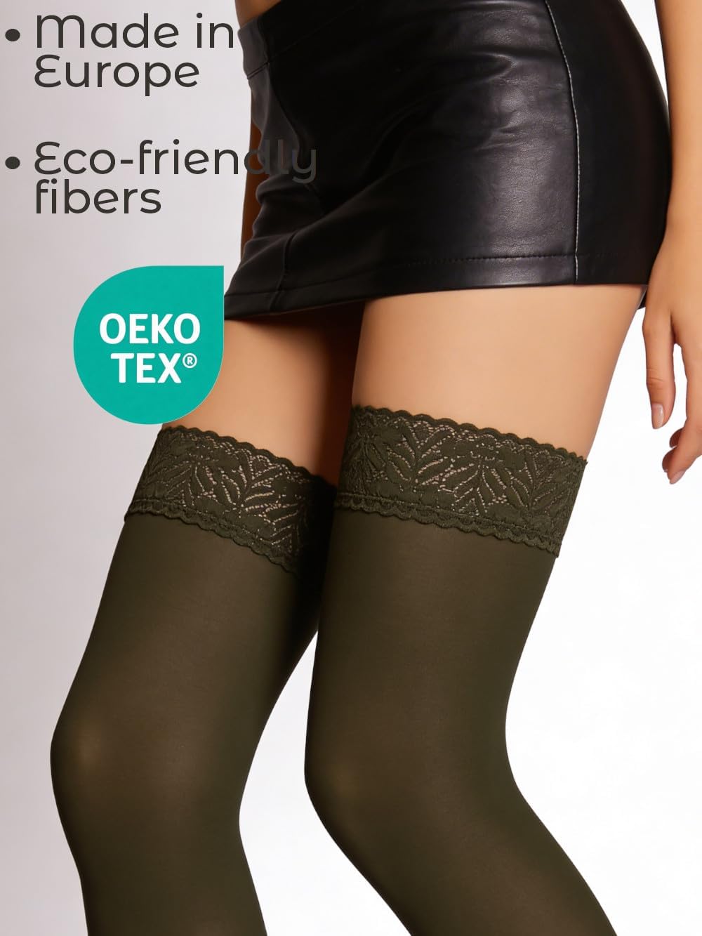 Charm and Attitude Thigh High Stockings for Women with Lace Top | No Slip Silicone Stockings | Multiple Colors Made in EU