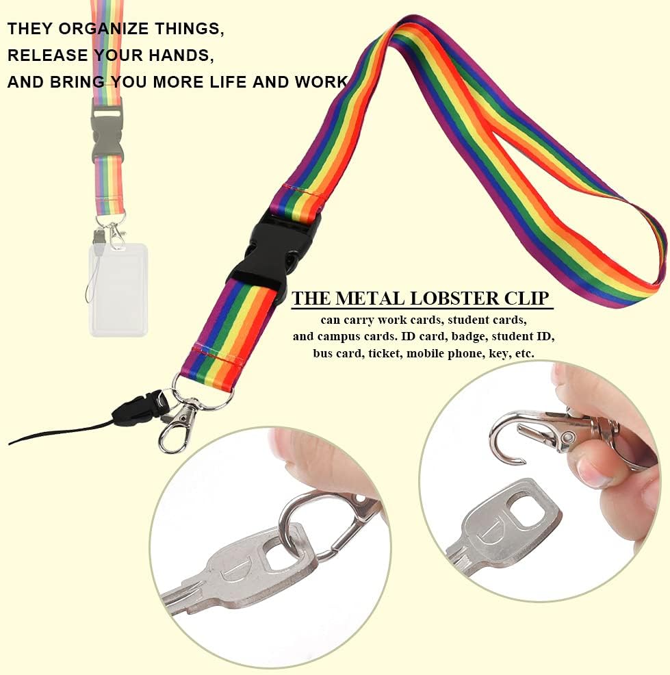 10Pcs Rainbow Lanyard Neck Strap, Office Polyester ID Card Neck Keys Strap - Image 4