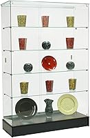 Displays2go 48x72 Inch Frameless Glass Curio Cabinet with 4 Shelves, Lockable Sliding Door - Black Base for Collectibles Display