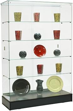 Displays2go Glass Display Cabinet with Sliding Doors, Black, 48 x 72