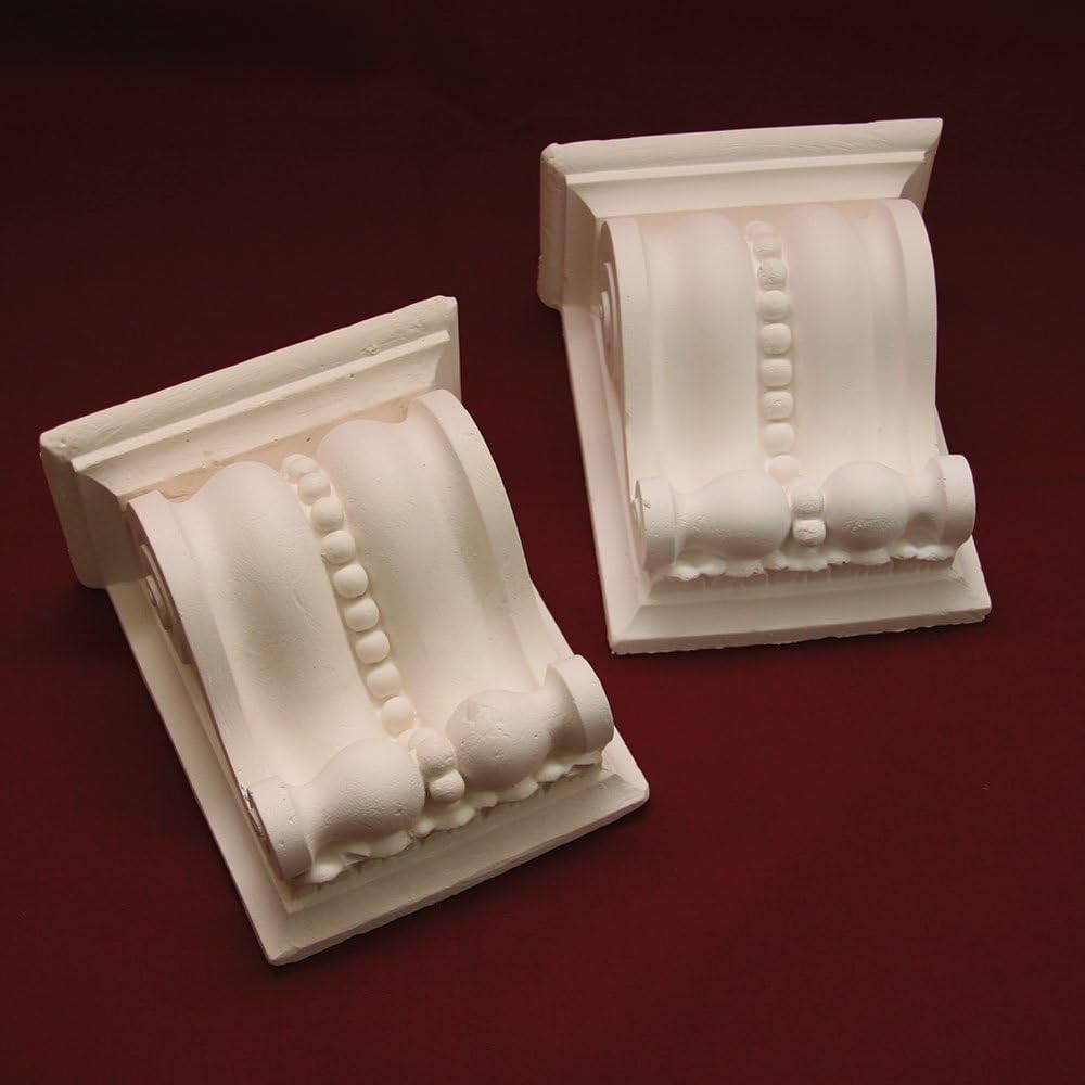 Corbels Pair. Plaster - Bead Design. Small, Decorative X2