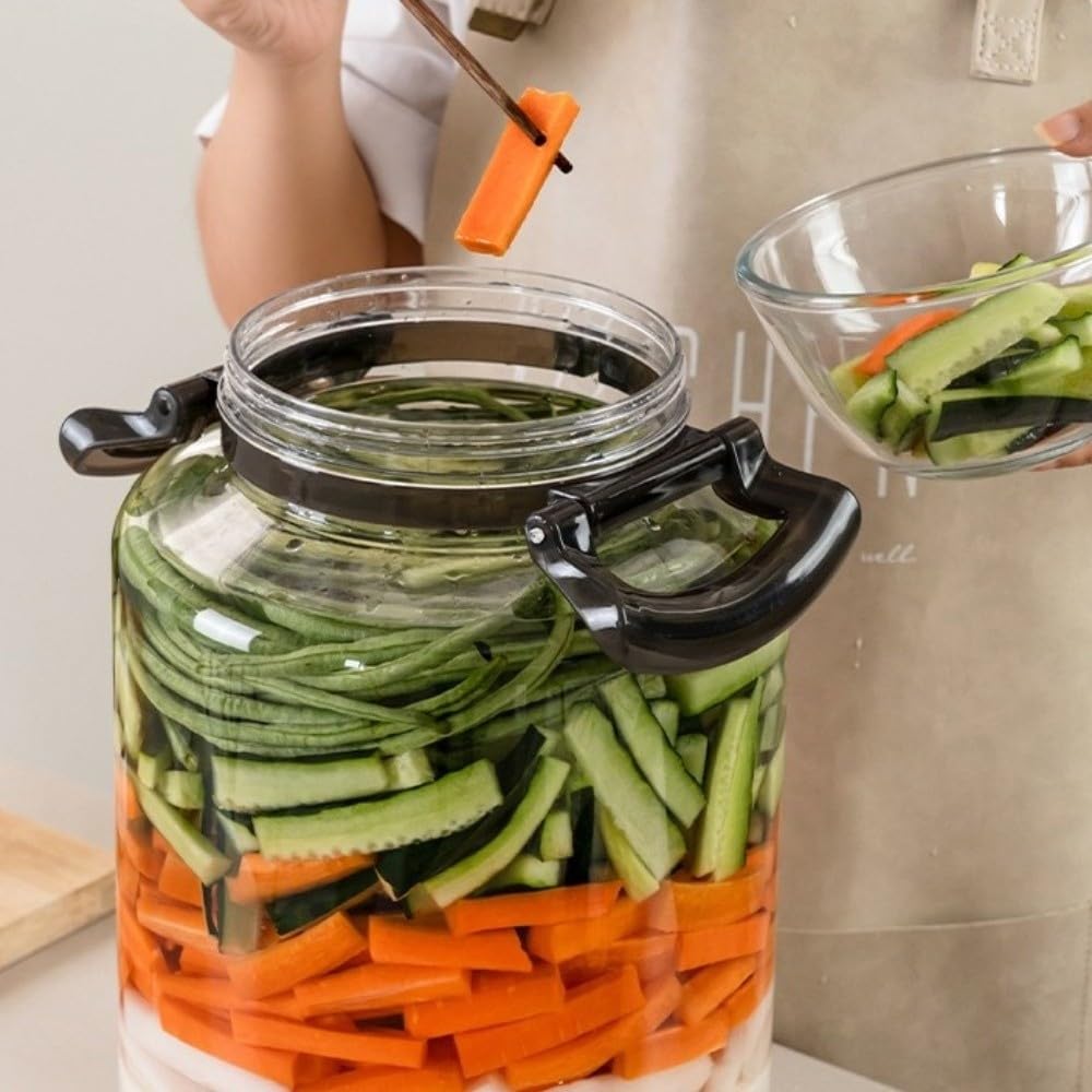 Tarros con asa | Tarro de fermentación para chucrut y verduras, recipiente de almacenamiento hermético para conservar la fermentación (14 x 8.66 pulgadas -B)