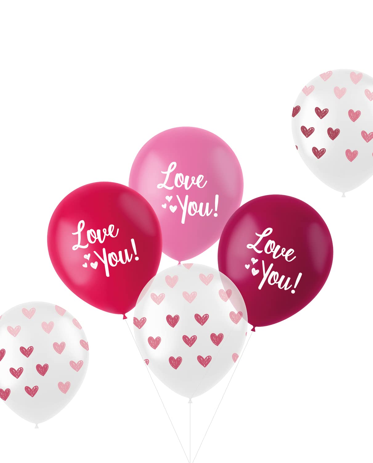 Folat 24885 Romantic Decorative Balloons 'Love You' Mix Pink 33 cm Pack of 6 Latex Balloons Helium for Wedding Valentine's Day or Mother's Day Pink