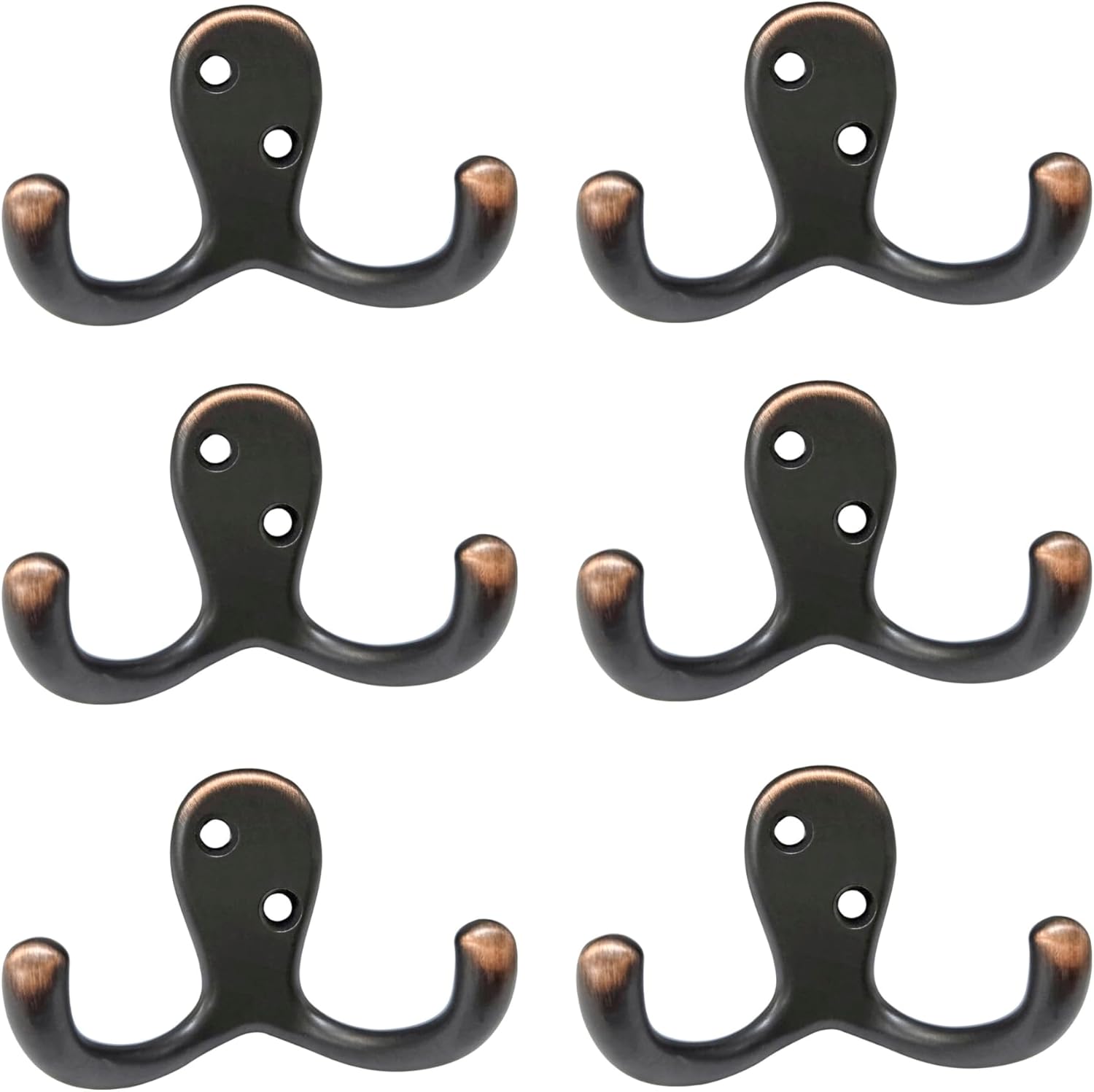 QCAA Premium Double Robe Hook, 2-3/4", Zinc Die Cast, Satin Matte Nickel, Made in Taiwan, 5 Pack