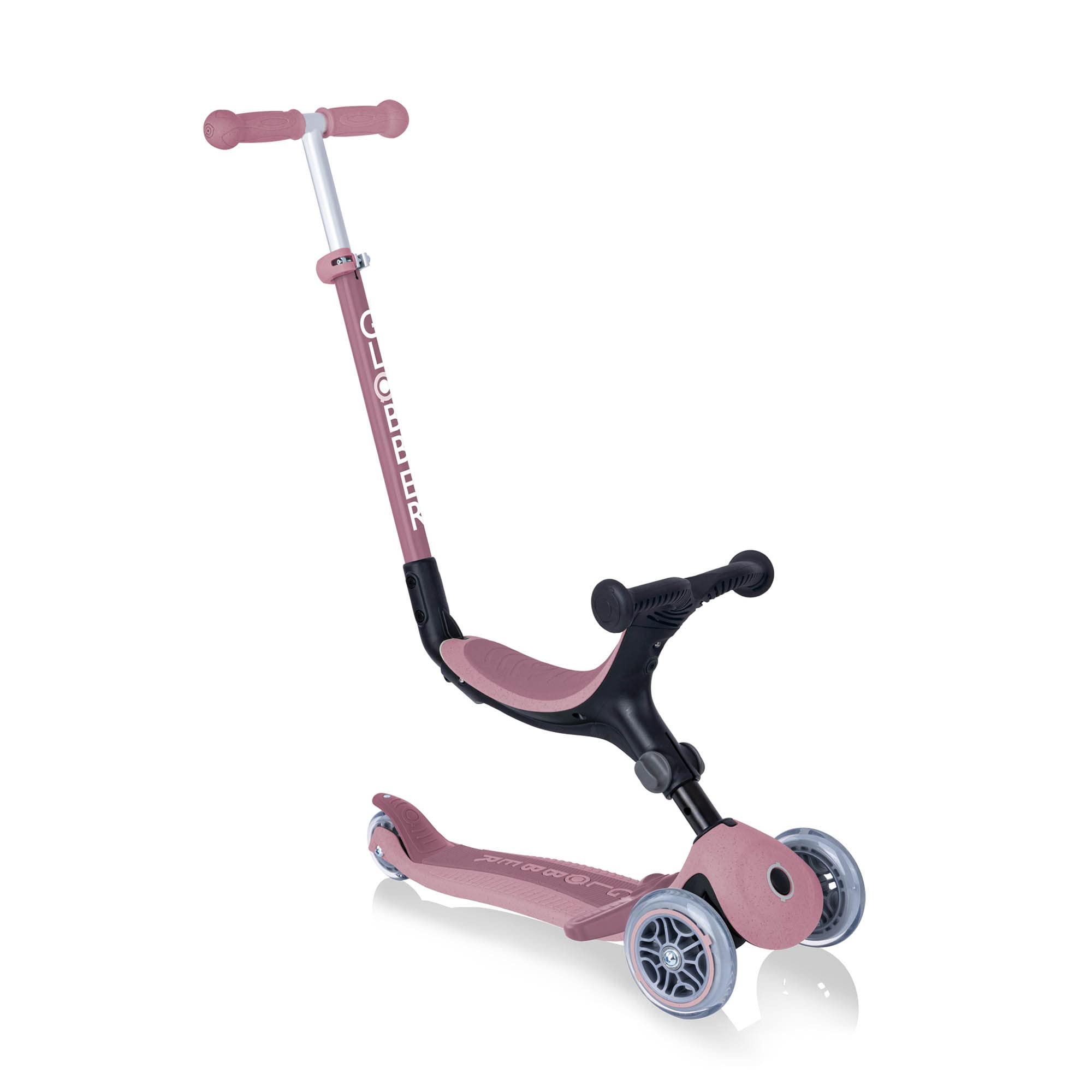 Globber Go Up Foldable Plus ecologic 3 Wheel Folding Scooter and Ride On - 15 Months to 7 Years, Kids Toddler Scooter for Boys and Girls with Removable Seat - 2 Year Warranty