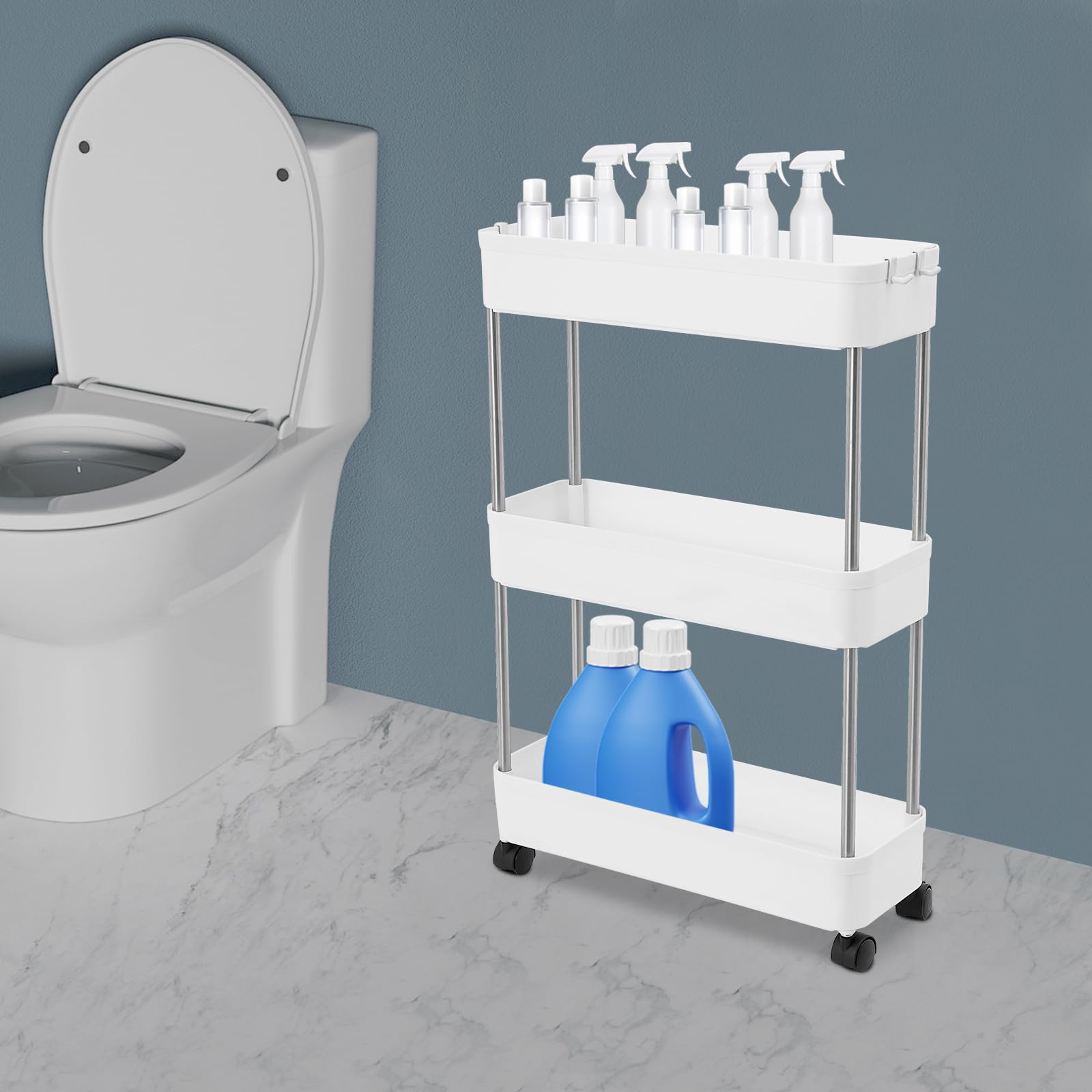 3 estantes nicho armario nicho armario de cocina blanco con ruedas carrito de cocina estrecho baño mueble de baño estilo moderno adecuado para cocinas baño garaje