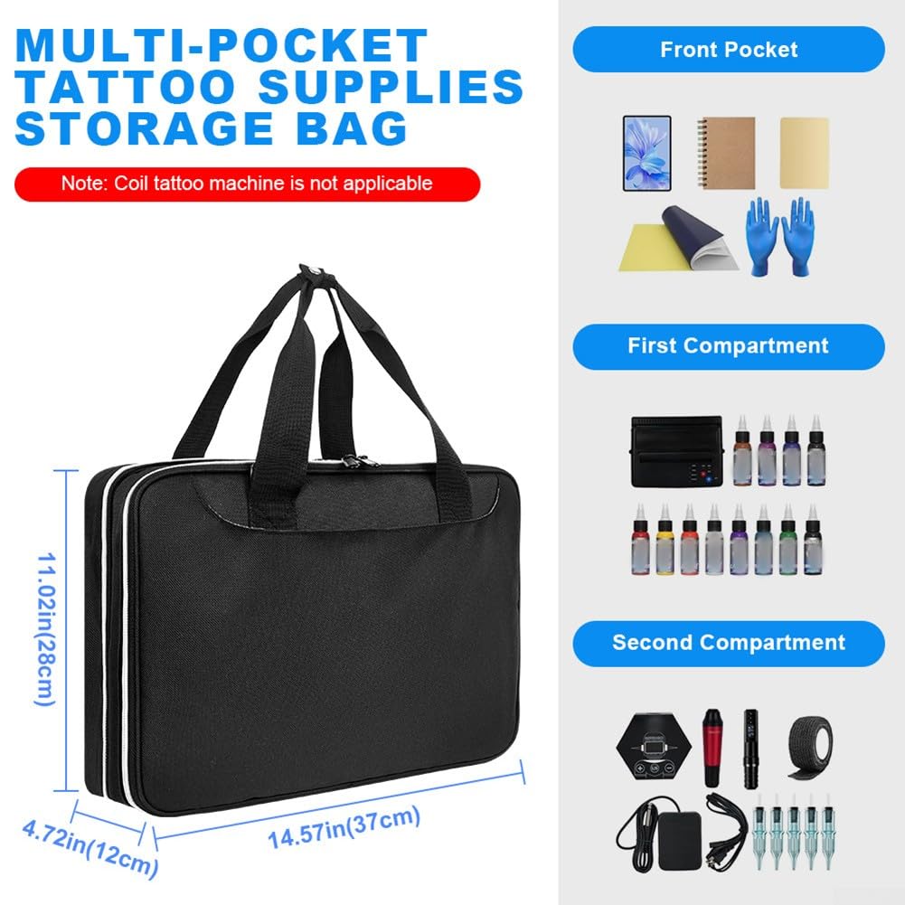 Estuche organizador de suministros de tatuaje de doble capa con tela Oxford impermeable, acolchado de espuma de algodón y correa interna segura para un almacenamiento seguro